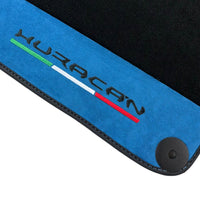Black Floor Mats for Lamborghini Huracan 2014-2023 With Blue Alcantara Leather - AutoWin