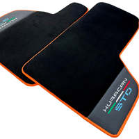 Black Floor Mats for Lamborghini Huracan STO With Black Leather and Orange Trim