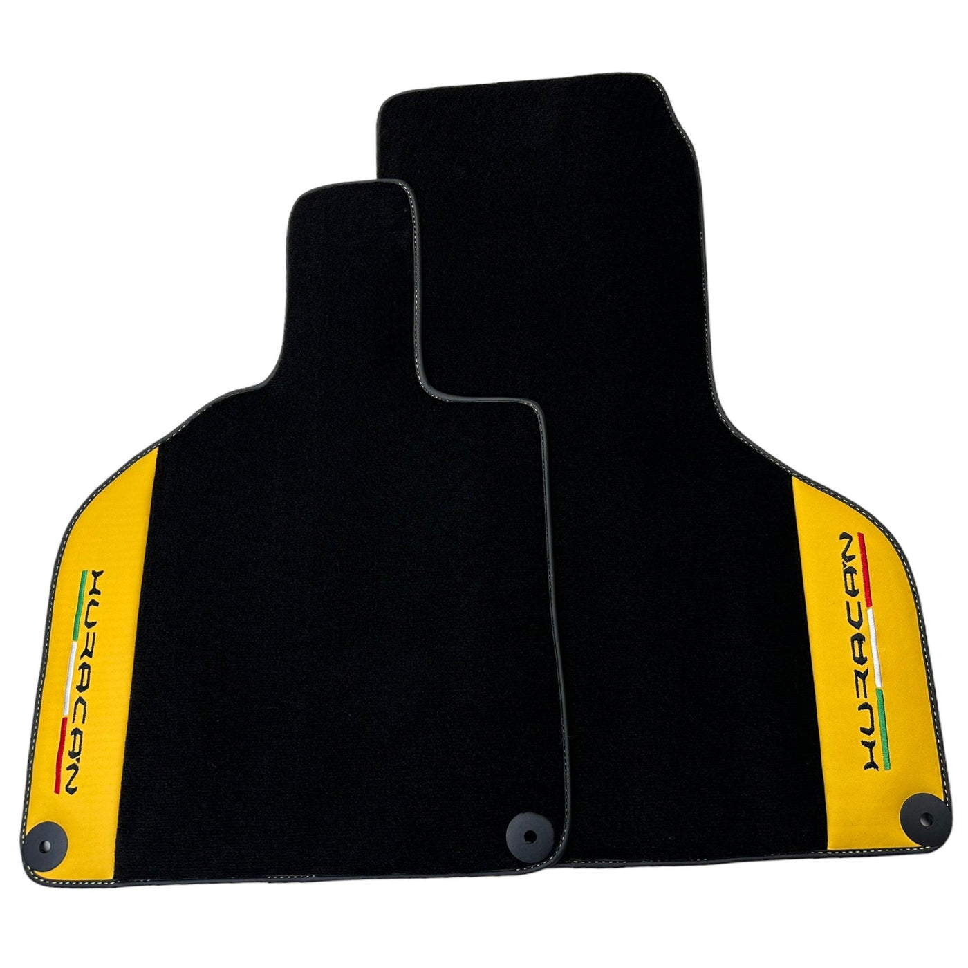 Black Floor Mats for Lamborghini Huracan With Yellow (Giallo Taurus) Nappa Leather - AutoWin