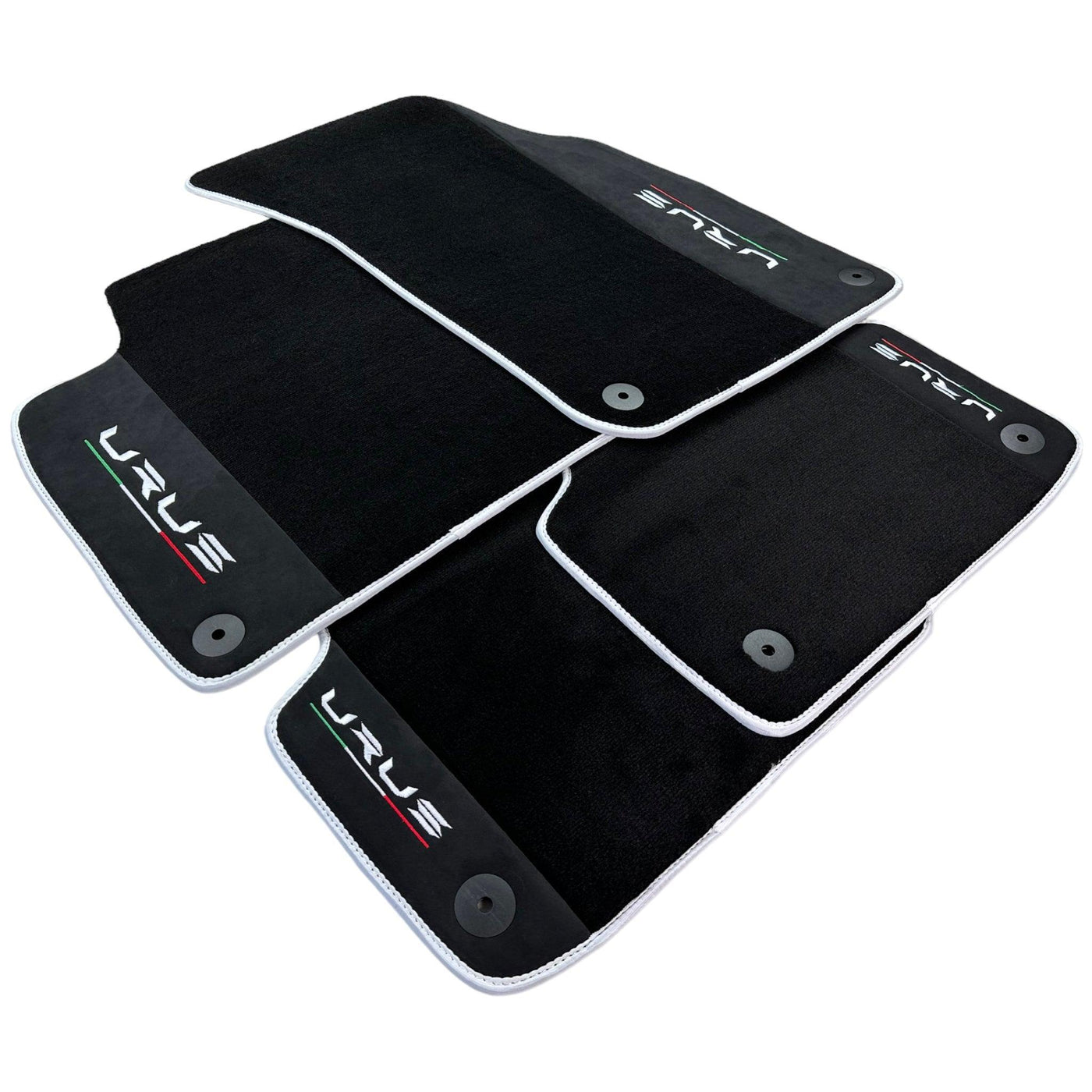 Black Floor Mats For Lamborghini Urus With Alcantara Leather White Trim - AutoWin