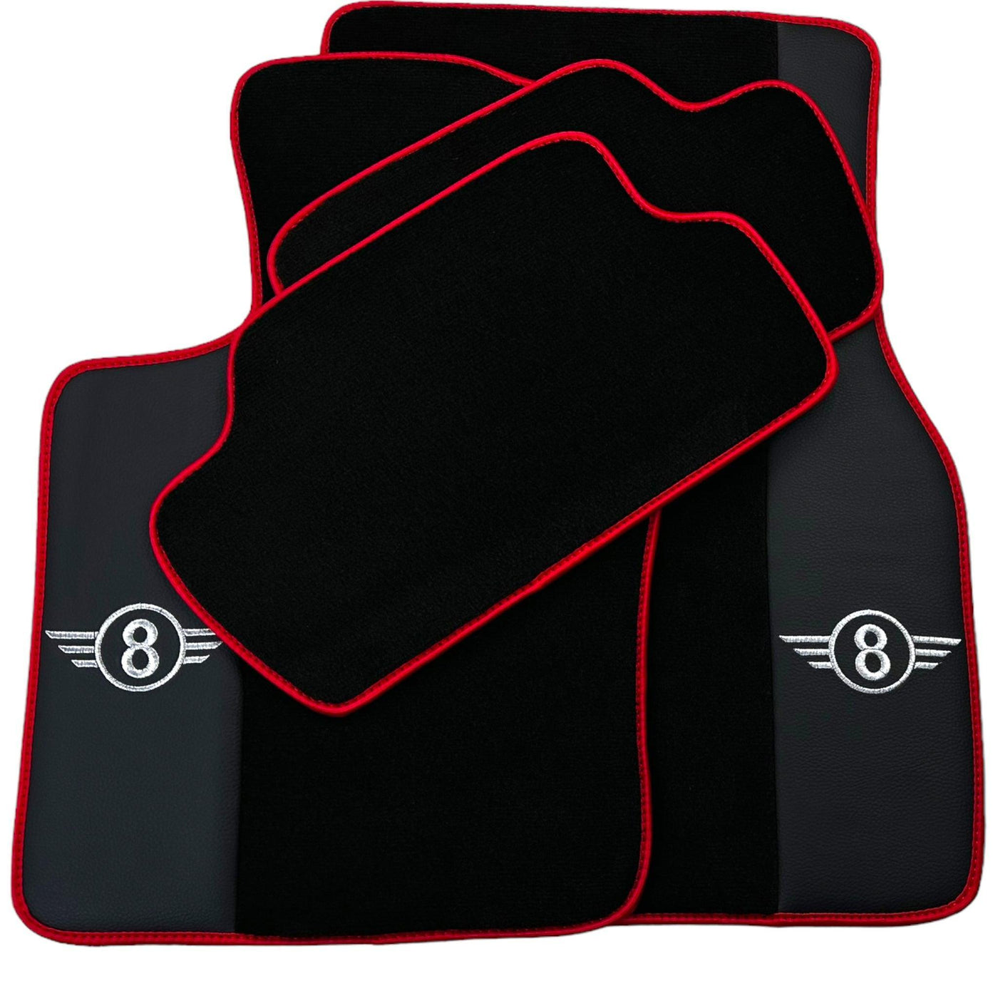 Black Floor Mats for Mini Cooper / One Electric (2020-2023) With Leather | Red Trim - AutoWin