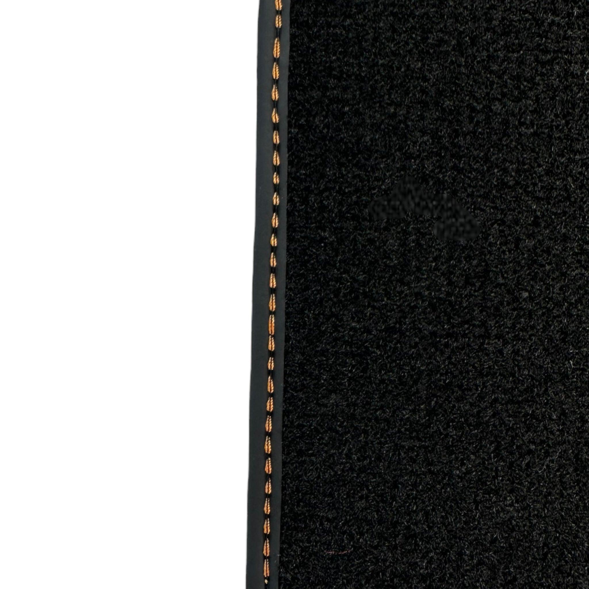 Black Floor Mats for Porsche Cayenne (2018-2023) with Orange Alcantara Leather ER56 Design - AutoWin