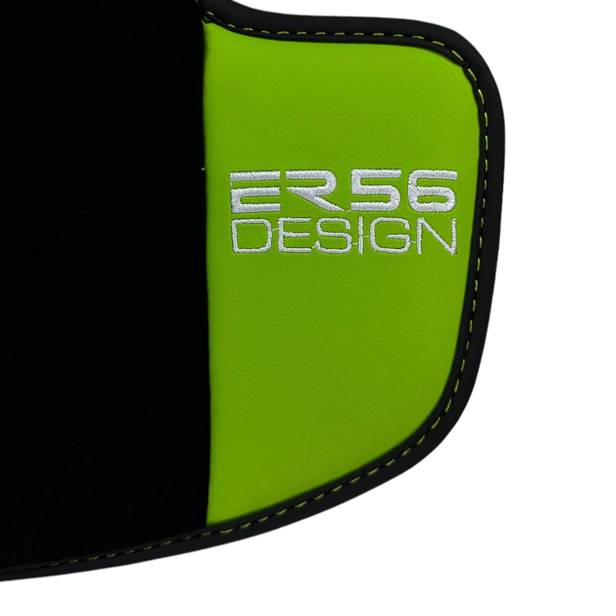 Black Floor Mats for Porsche Taycan (2019-2023) with Green Leather ER56 Design - AutoWin