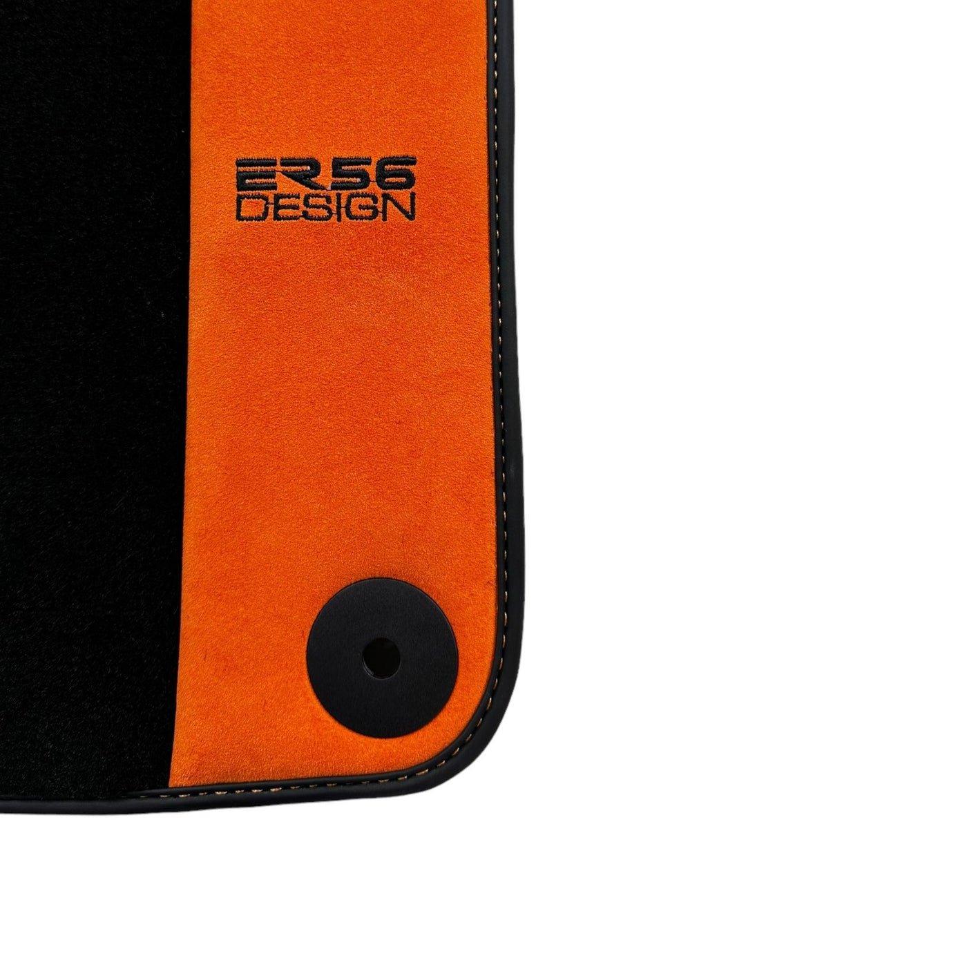 Black Floor Mats for Porsche Taycan (2019-2023) with Orange Alcantara Leather ER56 Design - AutoWin