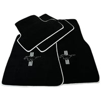 Black Floor Mats with White Trim For Ford Mustang V (2004-2010) With Pony - AutoWin