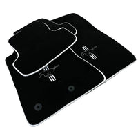 Black Floor Mats with White Trim For Ford Mustang VI (2015-2023) With Pony - AutoWin
