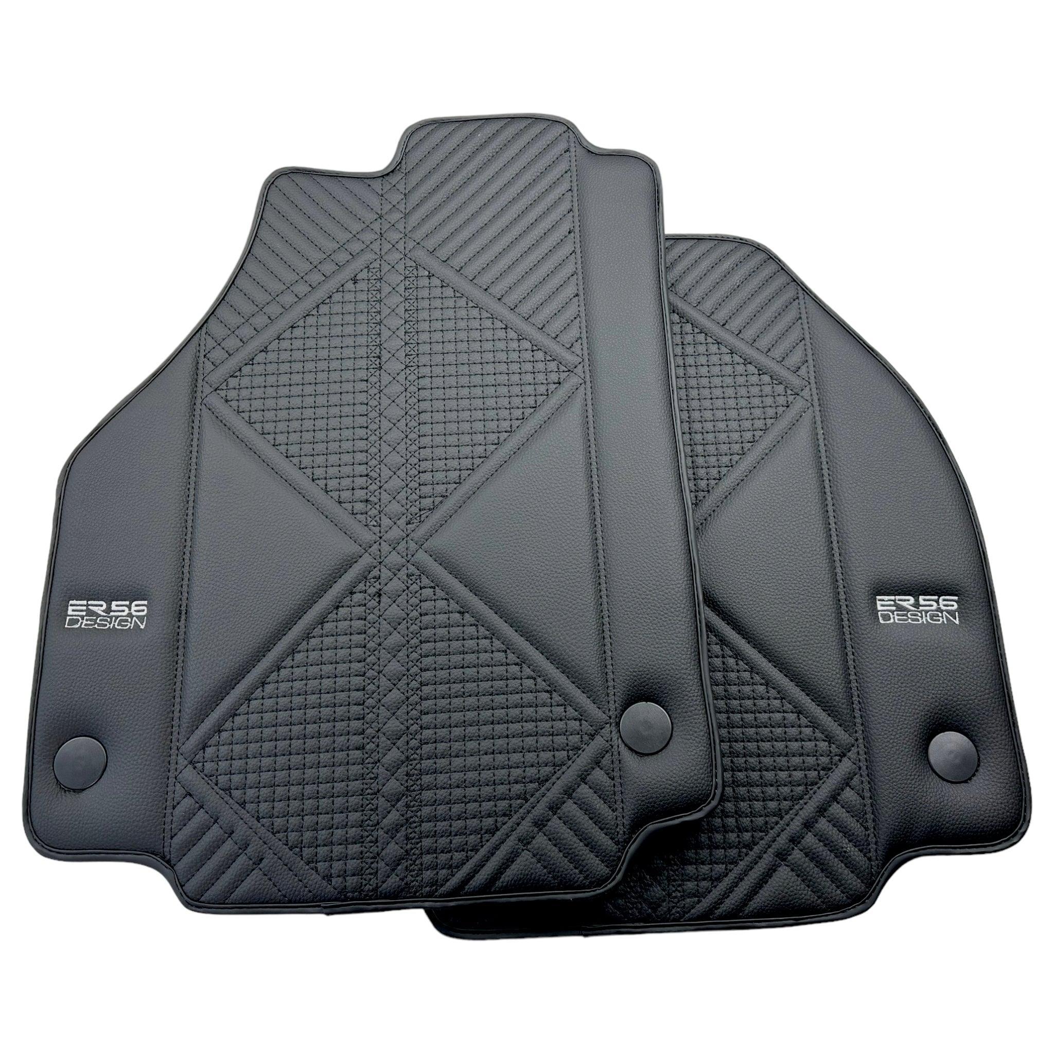 Black Leather Floor Mats For Ferrari 488 GTB (2016-2022) ER56 Design - AutoWin