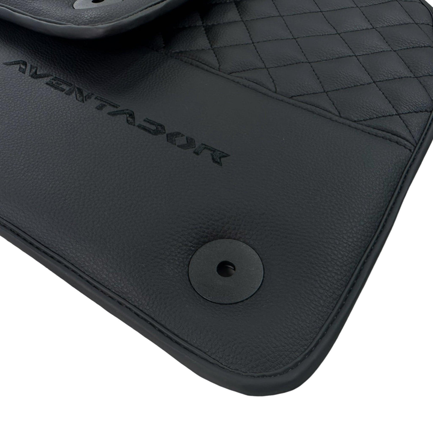 Black Leather Floor Mats for Lamborghini Aventador | Black Stitching - AutoWin
