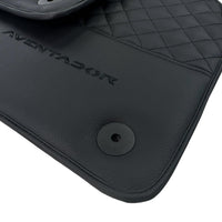 Black Leather Floor Mats for Lamborghini Aventador | Black Stitching - AutoWin