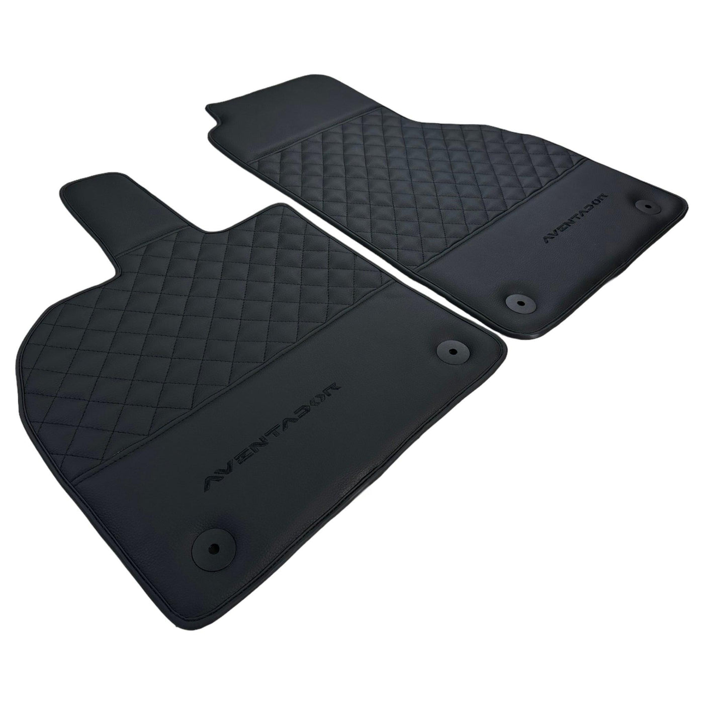 Black Leather Floor Mats for Lamborghini Aventador | Black Stitching - AutoWin