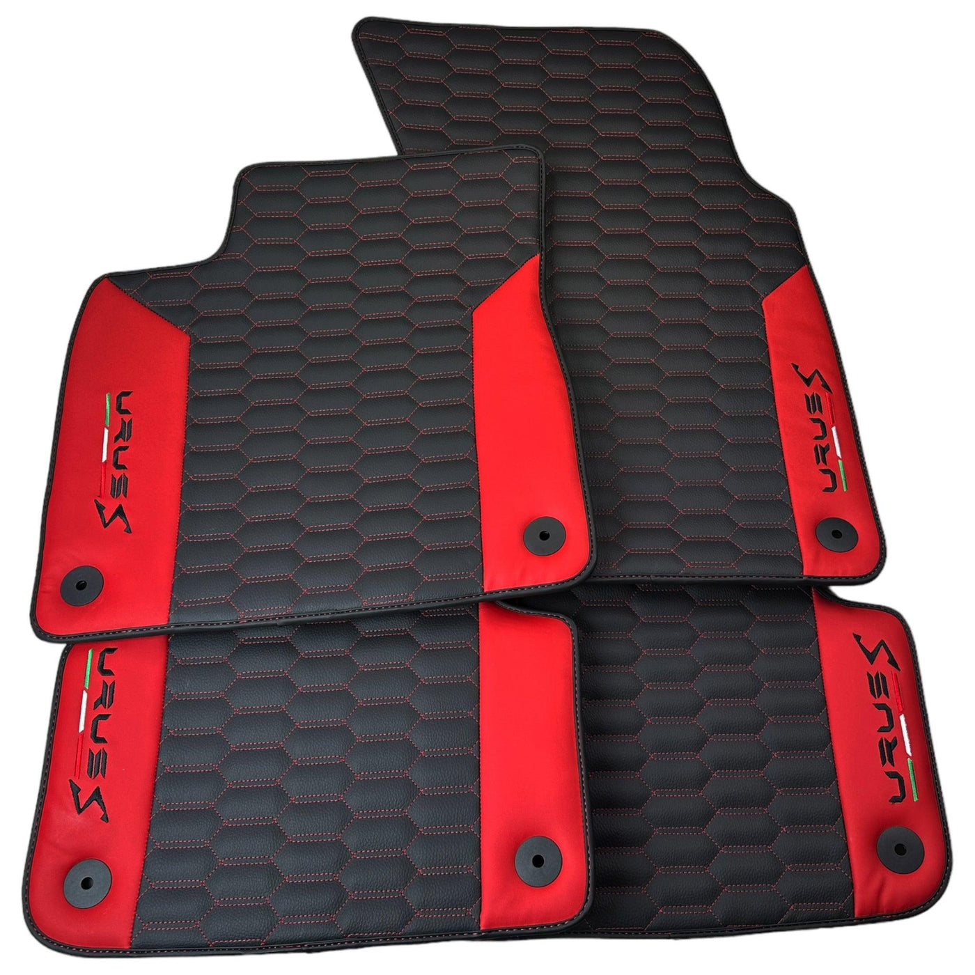Black Leather Floor Mats For Lamborghini Urus S With Red Nappa Leather - AutoWin