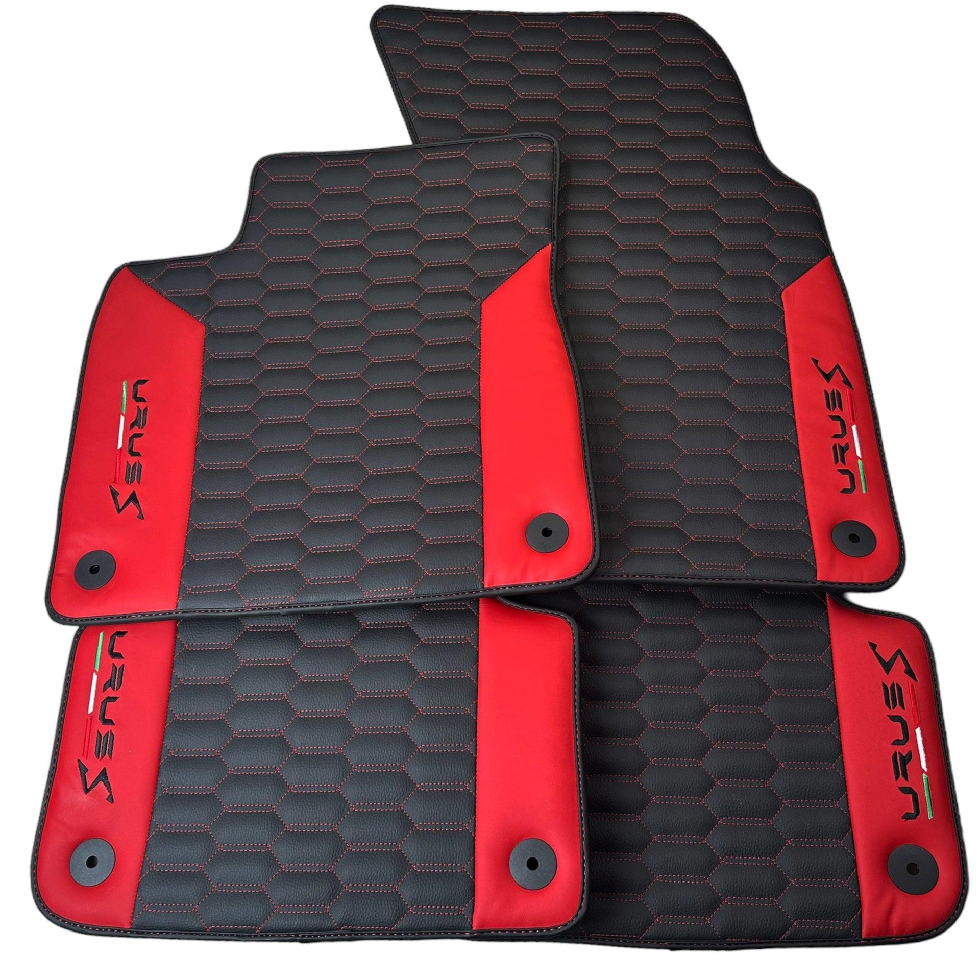 Black Leather Floor Mats For Lamborghini Urus S With Red Nappa Leather - AutoWin