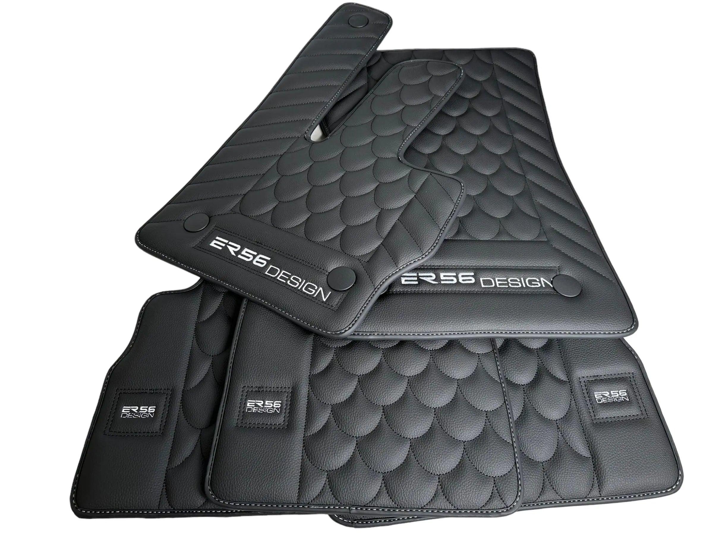 Black Leather Floor Mats For Mercedes-Benz G Class W463 (2008-2018) ER56 Design - AutoWin