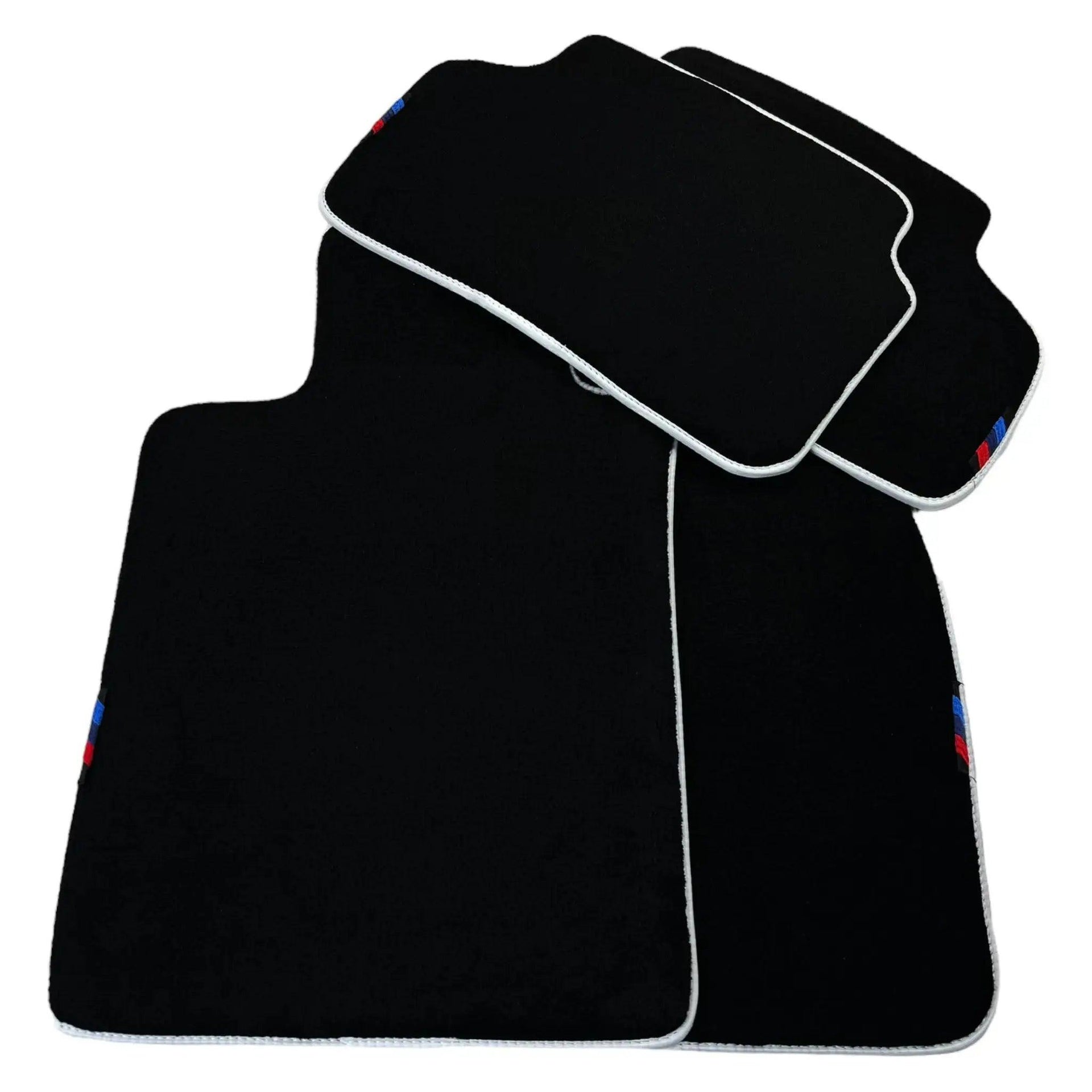 Black Mats For BMW 5 Series E34 Sedan | White Trim - AutoWin