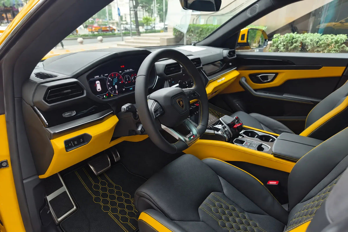 Customizable Leather Floor Mats with AW19 Pattern for Lamborghini Urus (2018-2027) inside the vehicle