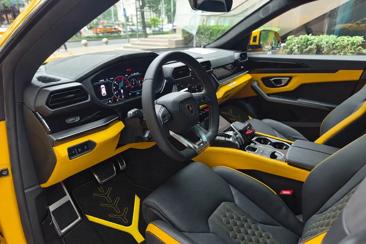Customizable Leather Floor Mats with AW25 Pattern for Lamborghini Urus (2018-2027) inside the vehicle