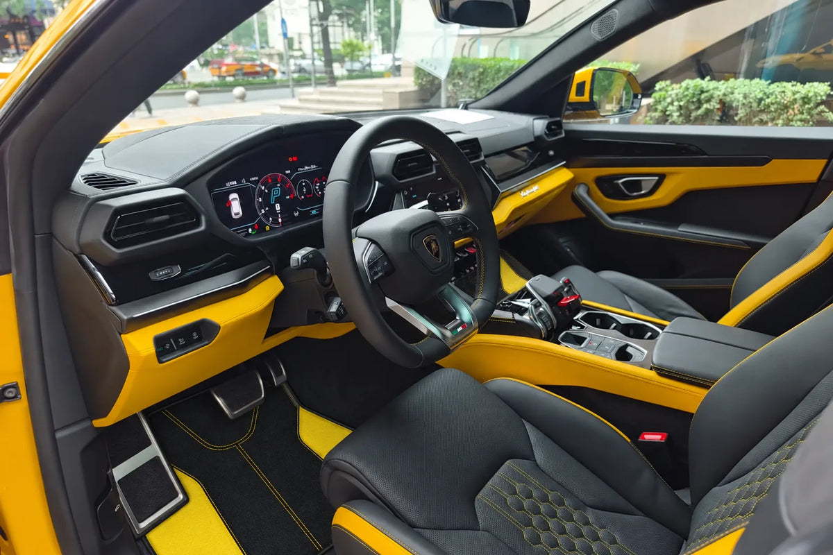 Customizable Leather Floor Mats with AW27 Pattern for Lamborghini Urus (2018-2027) inside the vehicle