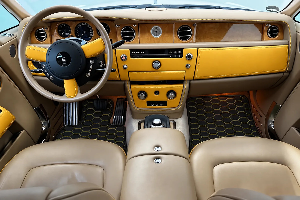 Customizable Leather Floor Mats with Divario Pattern for Rolls Royce Phantom Sedan (2003-2016) inside the vehicle