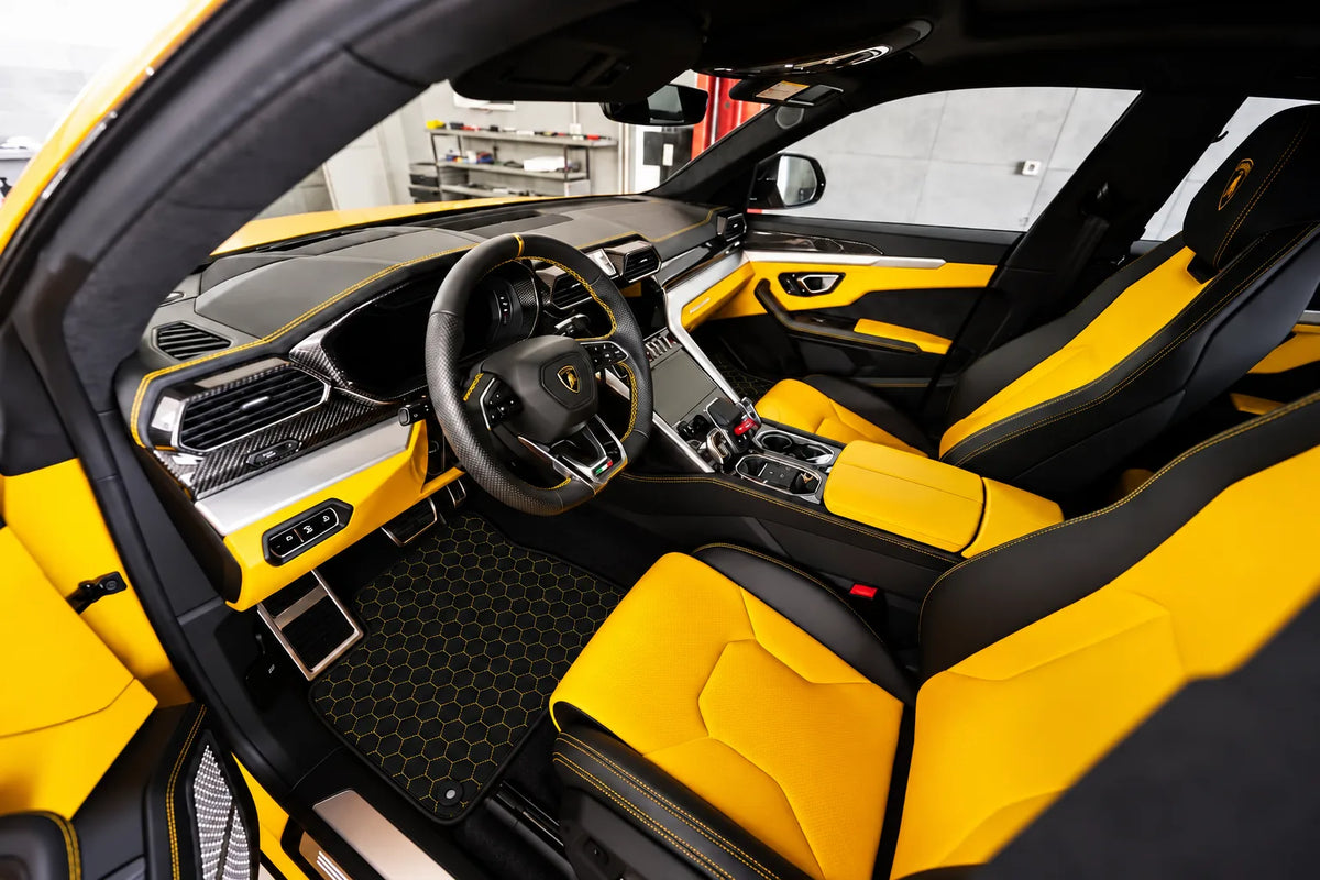 Customizable Leather Floor Mats with Hex Pattern for Lamborghini Urus (2018-2027) inside the vehicle