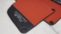 Red Floor Mats for Lamborghini Huracan STO With Black Leather Red Sewing