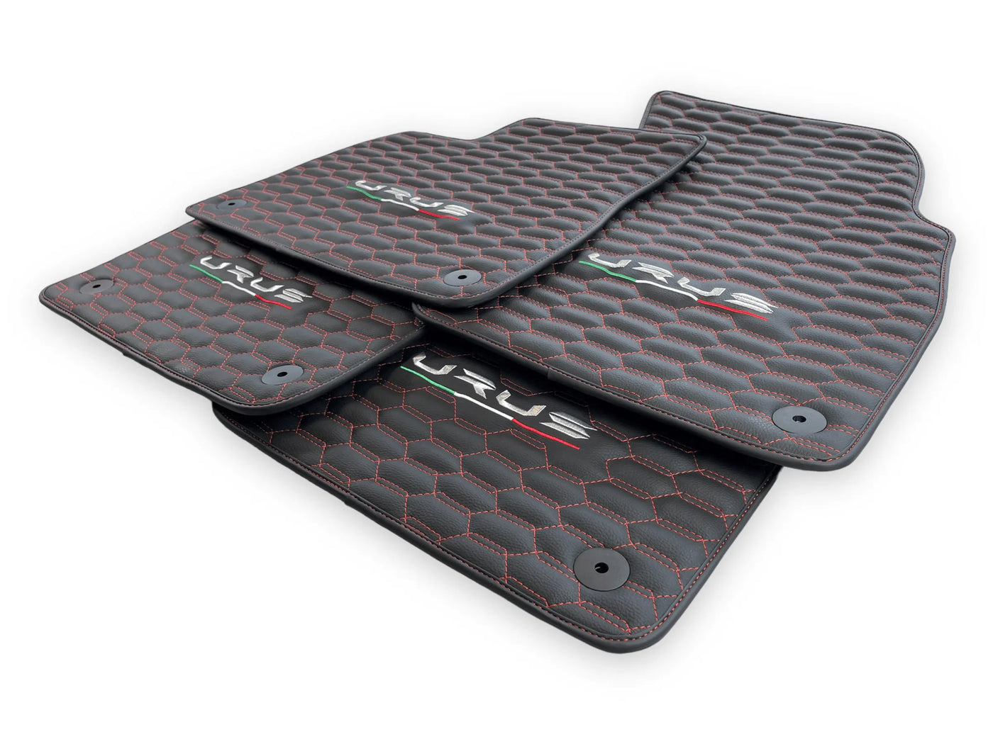 Floor Mats For Lamborghini Urus Leather Red Stitching - AutoWin