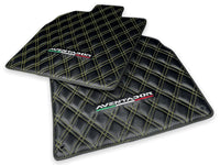 Floor Mats for Lamborghini Aventador Carbon Fiber Leather Yellow Stitching - AutoWin