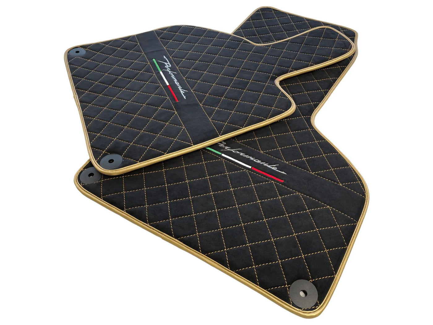 Floor Mats for Lamborghini Huracan Perfomante Alcantara Leather Gold Trim - AutoWin