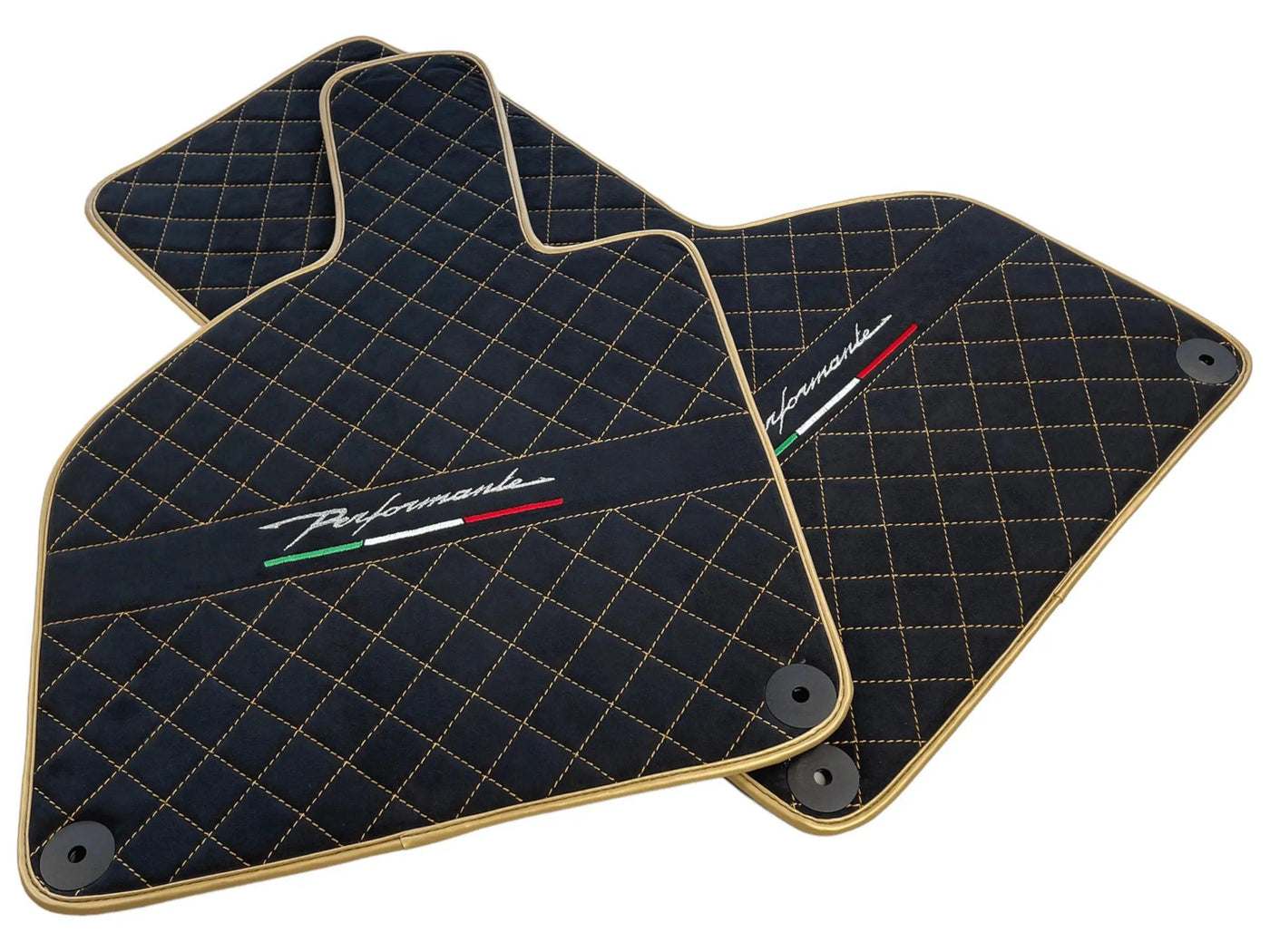Floor Mats for Lamborghini Huracan Perfomante Alcantara Leather Gold Trim - AutoWin