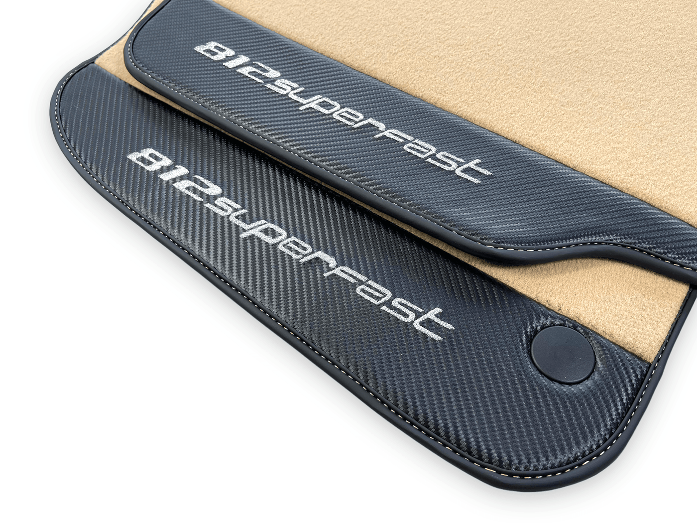 Beige Floor Mats For Ferrari 812 Superfast With Carbon Fiber Leather - AutoWin