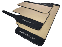 Beige Floor Mats For Tesla Model Y With Alcantara Leather - AutoWin