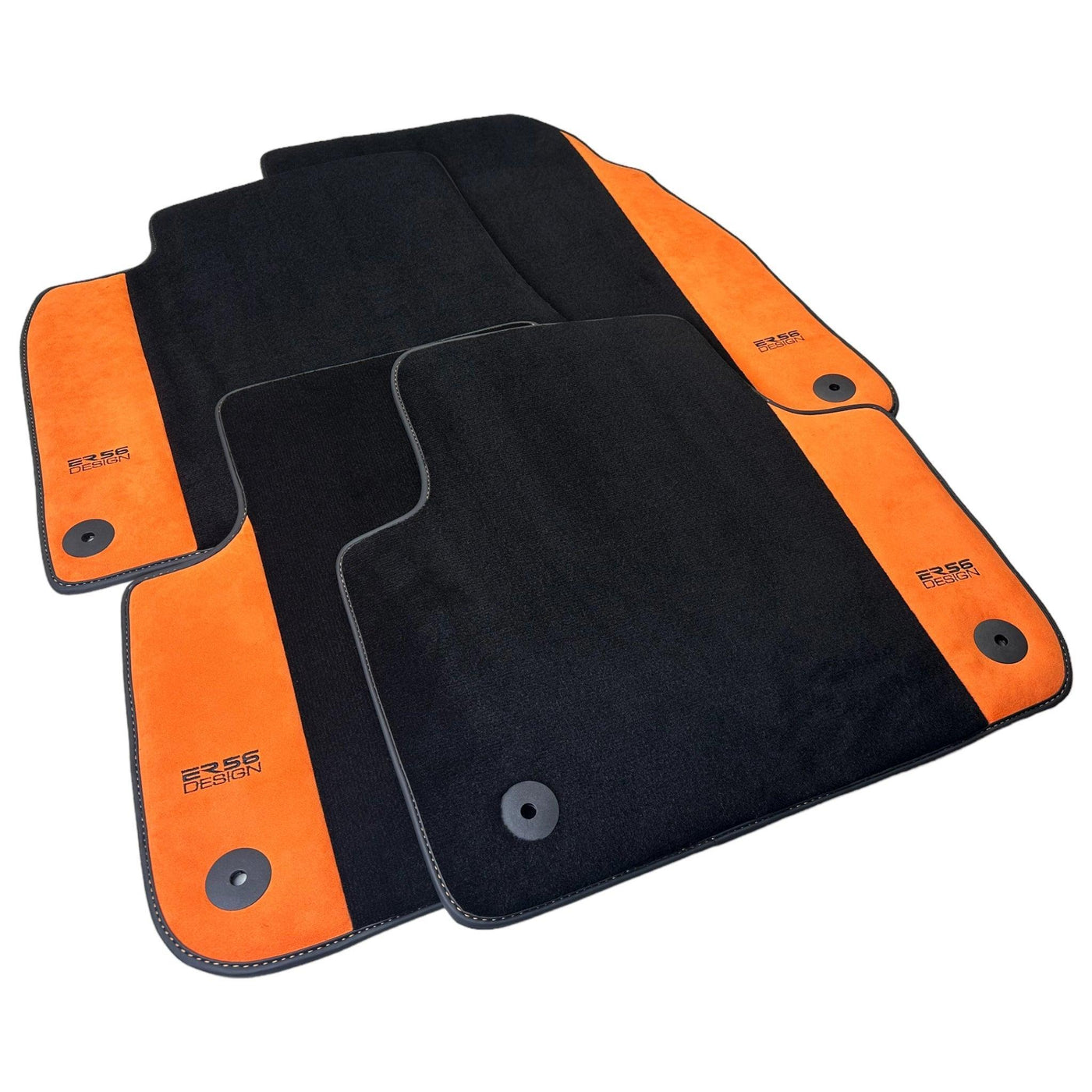 Black Floor Mats for Audi A4 - B9 Allroad Quattro (2020-2024) With Orange Alcantara | ER56 Design - AutoWin