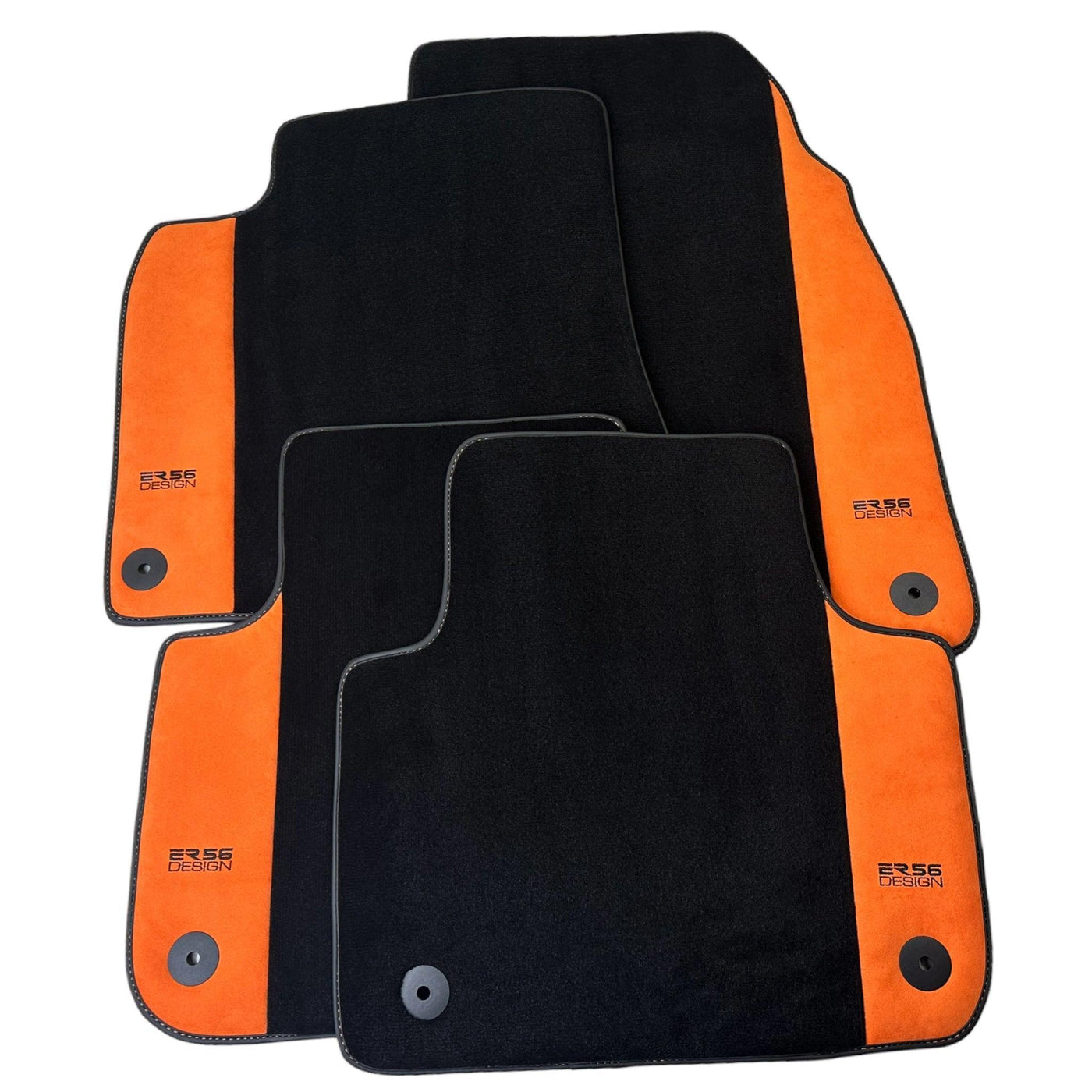 Black Floor Mats for Audi A6 - C6 Avant Long (2004-2008) With Orange Alcantara | ER56 Design - AutoWin