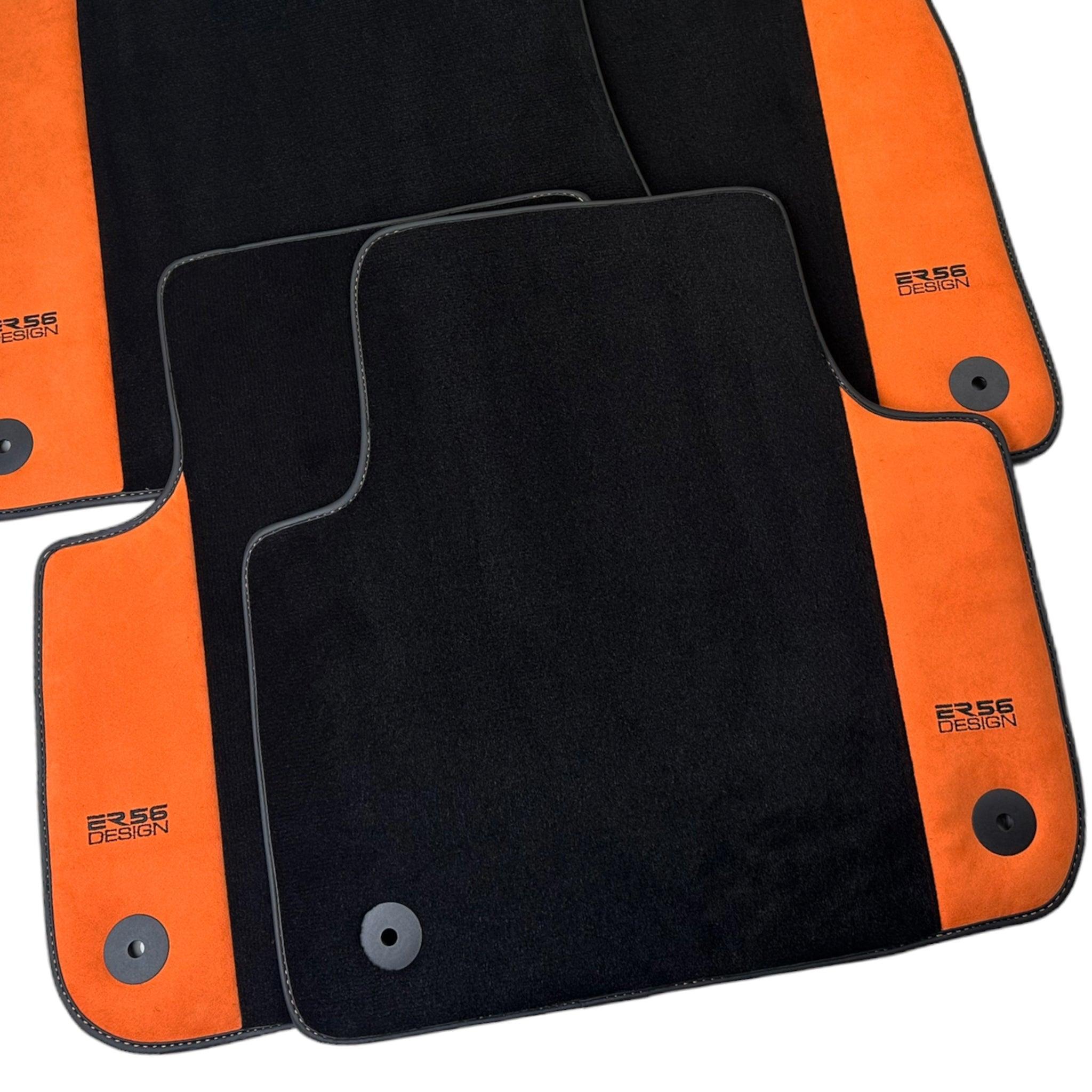 Black Floor Mats for Audi Q7 4L (2006-2015) With Orange Alcantara | ER56 Design - AutoWin