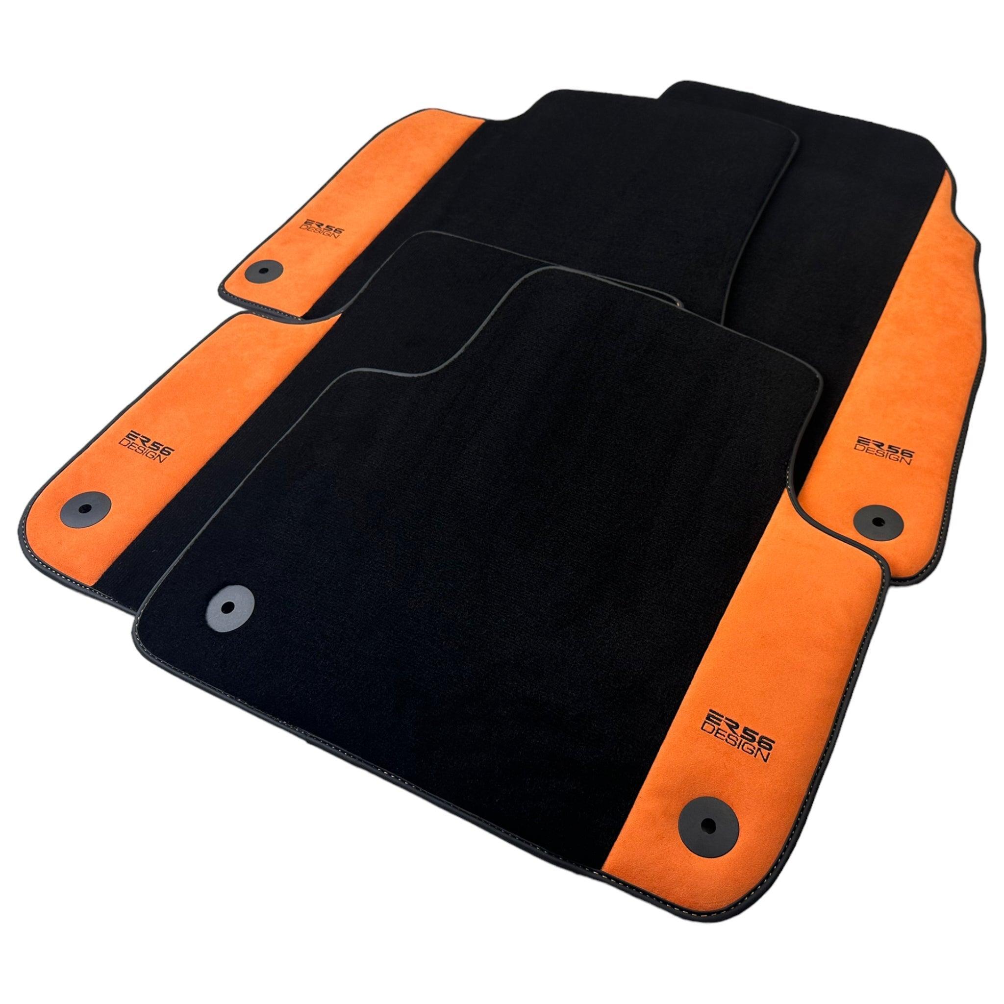 Black Floor Mats for Audi Q7 4L (2006-2015) With Orange Alcantara | ER56 Design - AutoWin