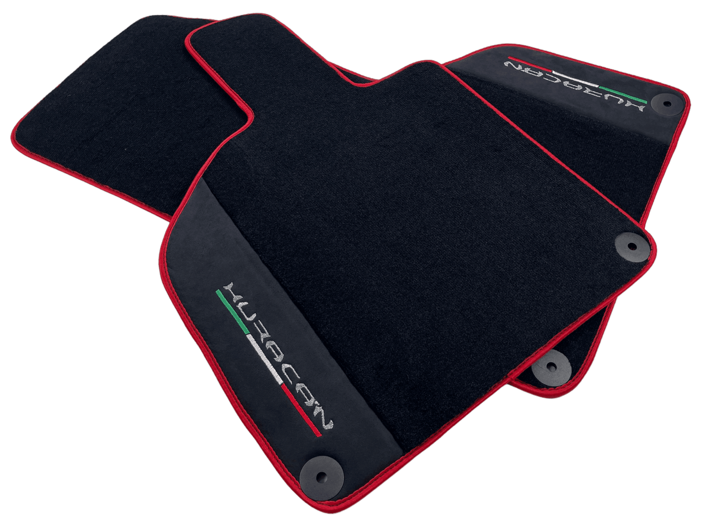 Black Floor Mats for Lamborghini Huracan with Alcantara Leather And Red Trim - AutoWin