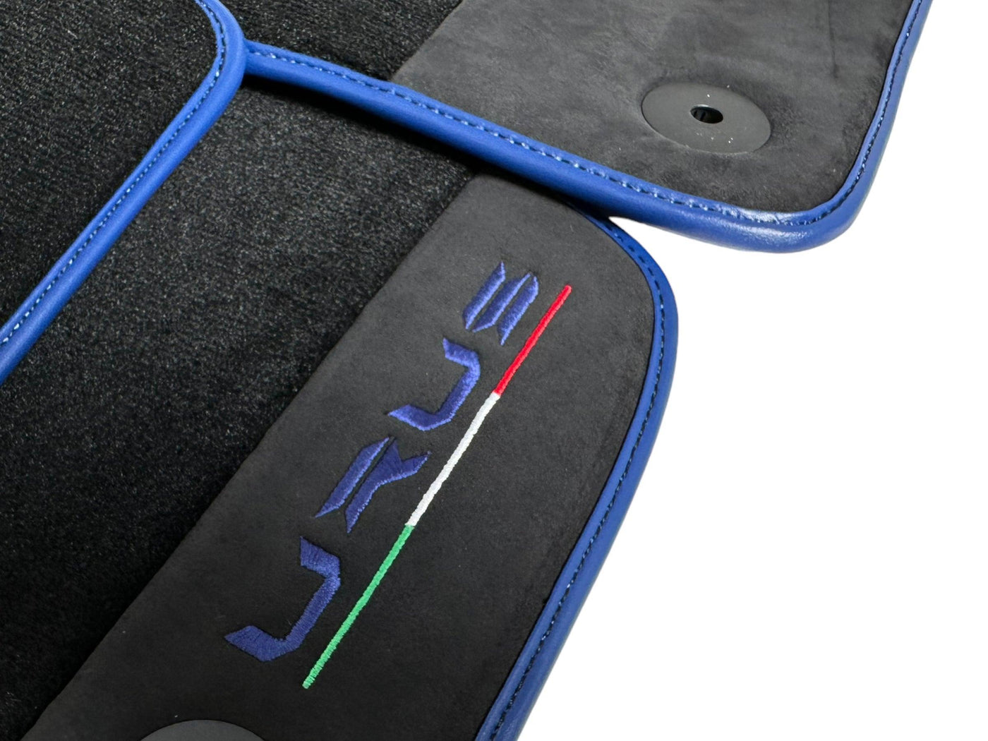 Black Floor Mats For Lamborghini Urus With Alcantara Leather Dark Blue Trim - AutoWin