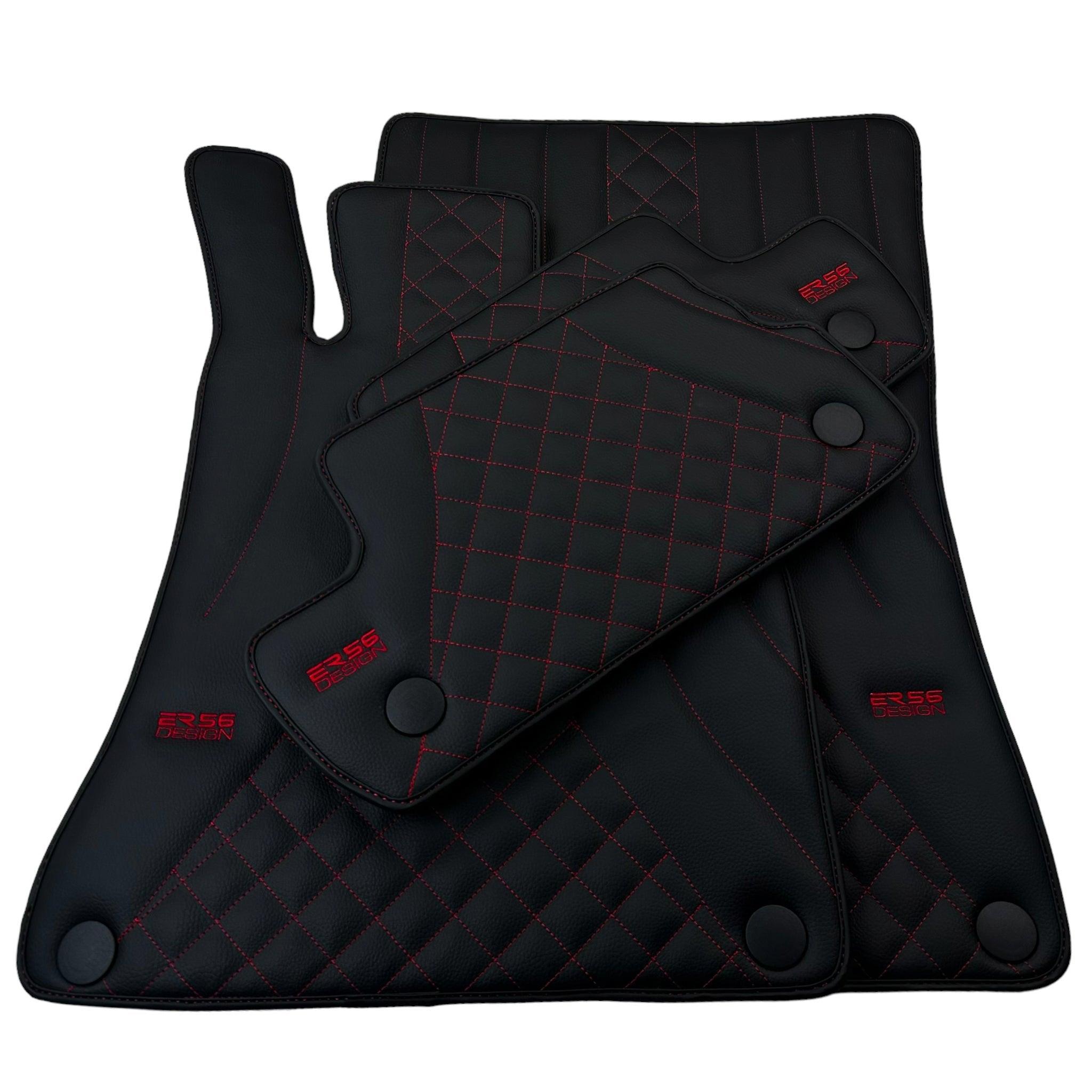 Black Leather Floor Mats For Mercedes Benz EQE-Class V295 (2022-2023) | ER56 Design - AutoWin
