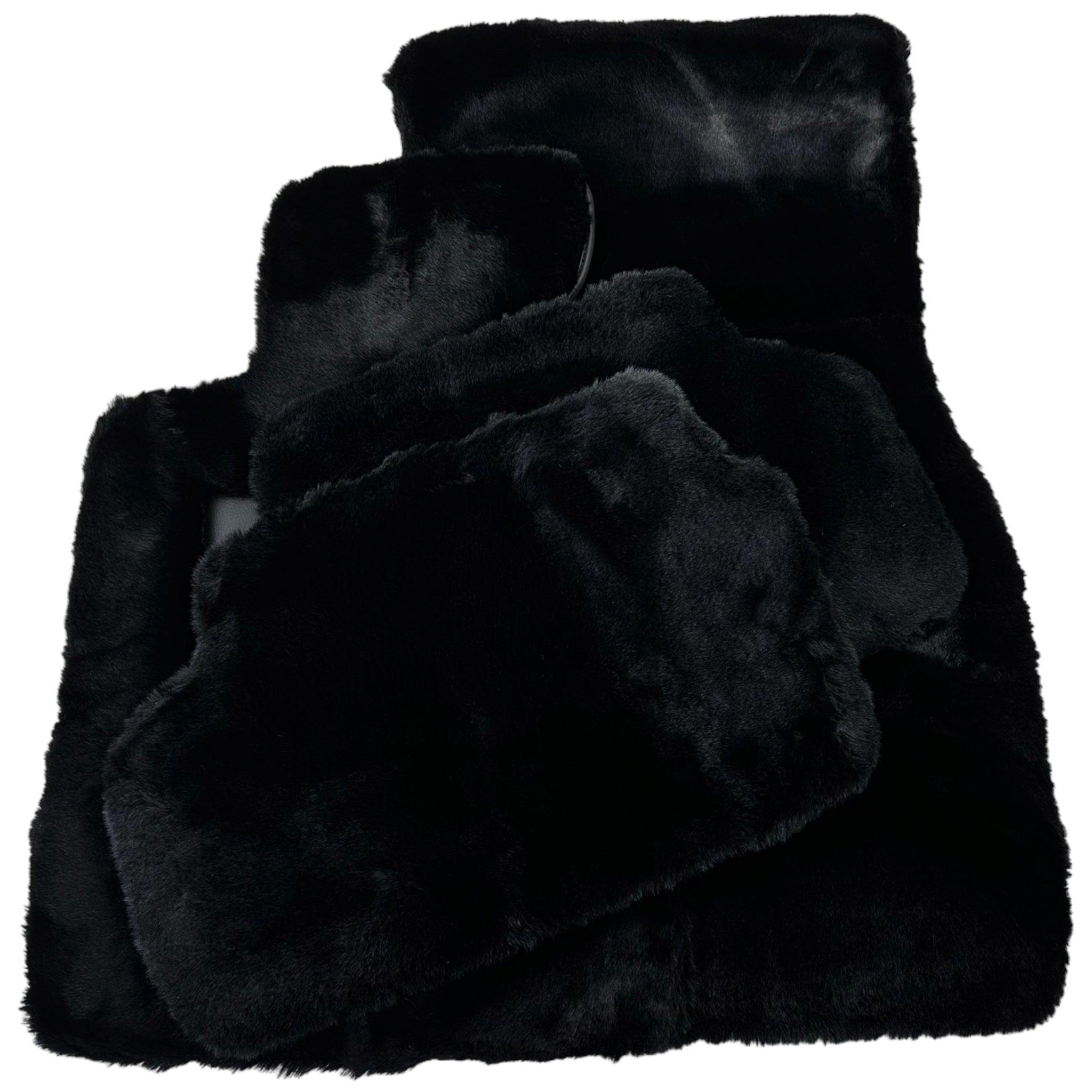 Black Sheepskin Floor Mats For BMW 7 Series E32 No Steps Edition - AutoWin