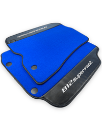 Blue Floor Mats For Ferrari 812 Superfast With Carbon Fiber Leather - AutoWin