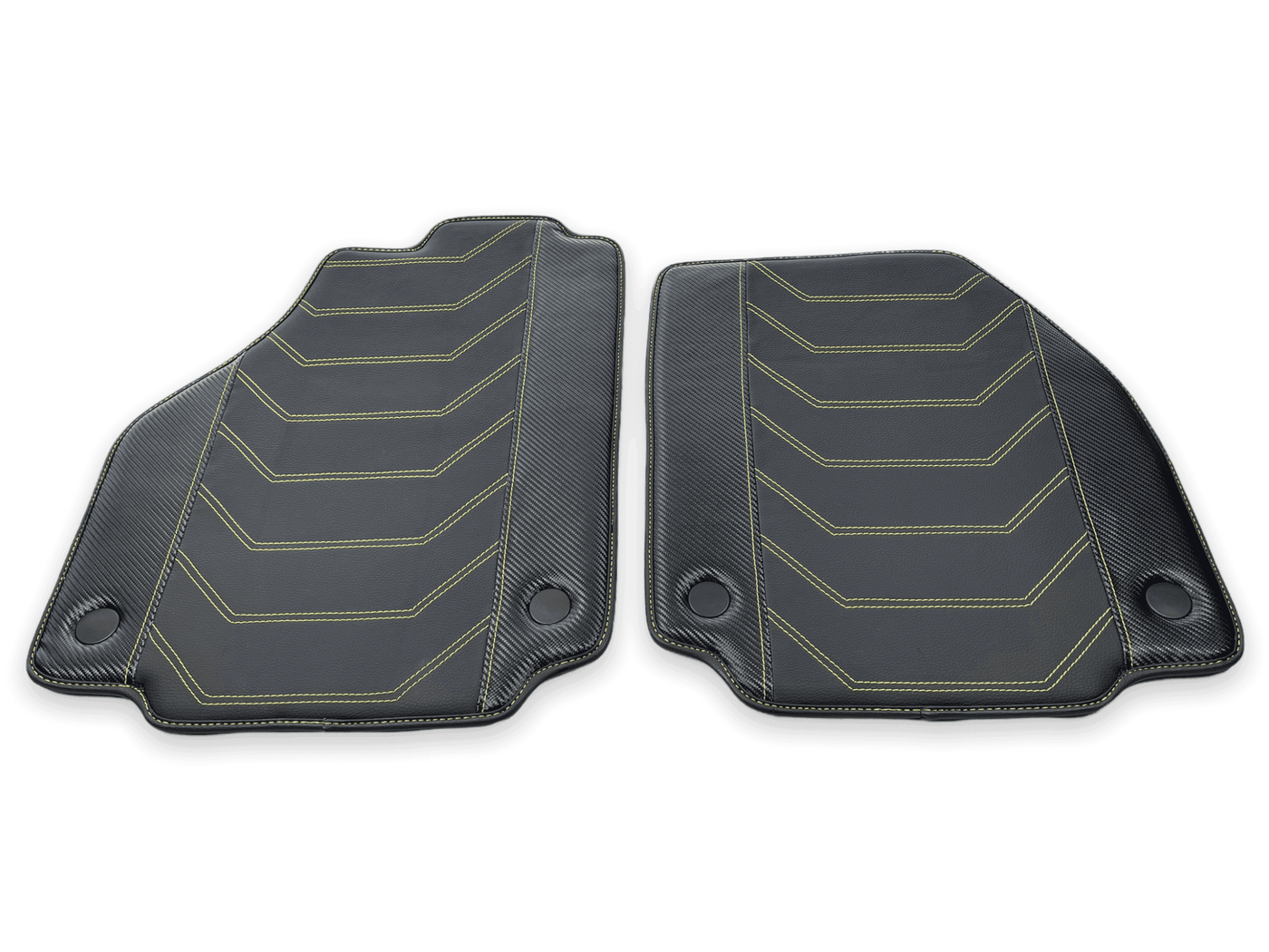 Leather Floor Mats For Ferrari 458 Italia 2009-2015 Black With Yellow Sewing - AutoWin