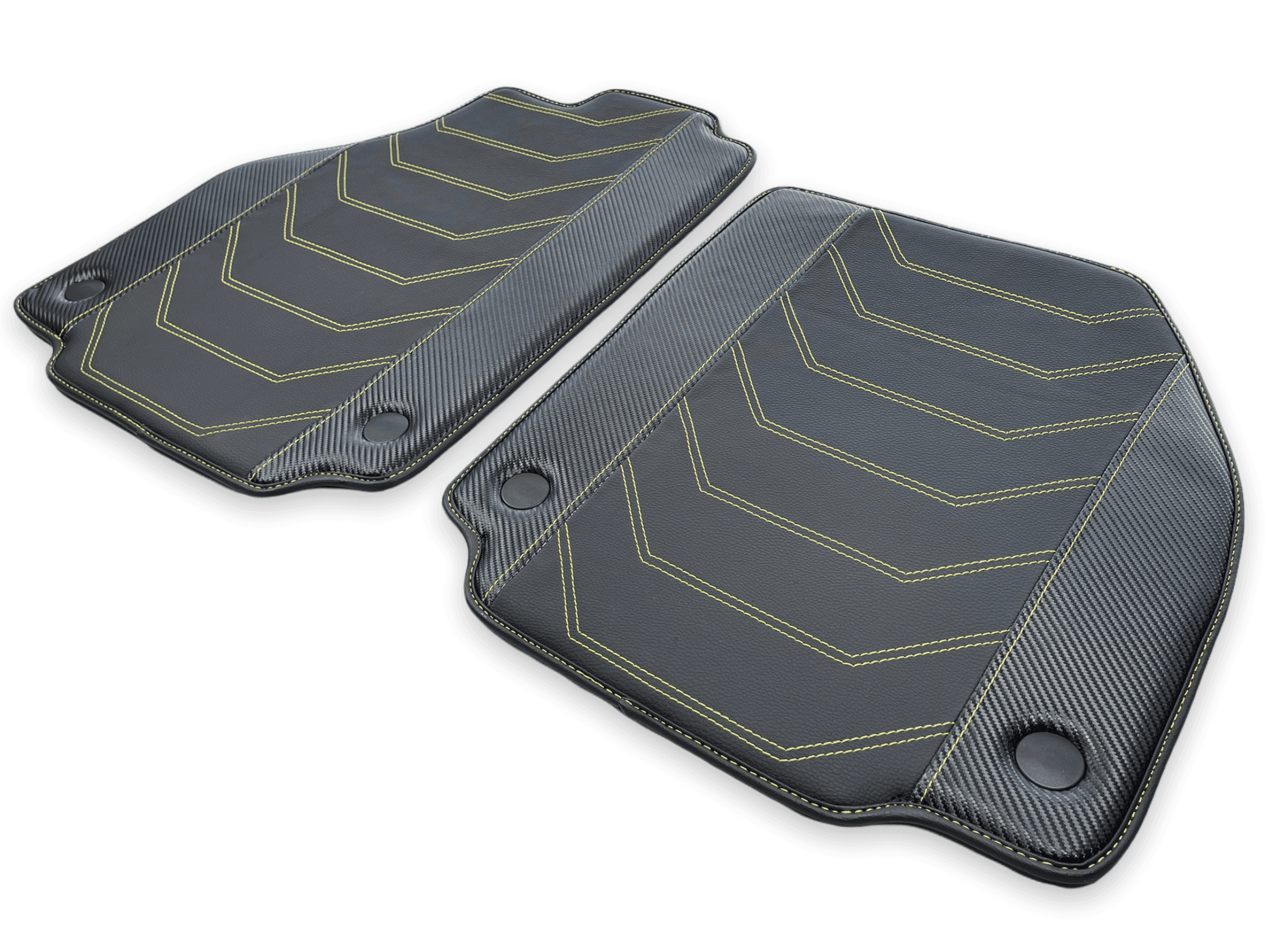 Leather Floor Mats For Ferrari 488 Spider 2016-2022 Yellow Sewing - AutoWin