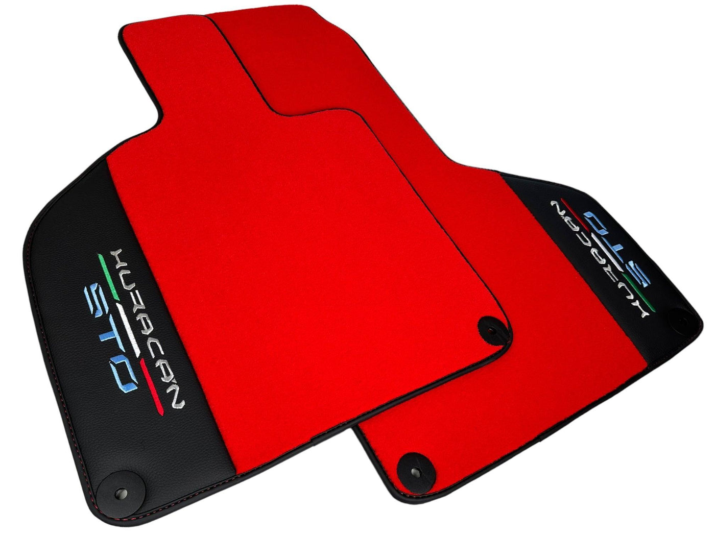 Red Floor Mats for Lamborghini Huracan STO With Black Leather Red Sewing - AutoWin