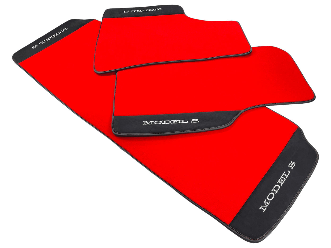Red Floor Mats For Tesla Model S With Alcantara Leather - AutoWin