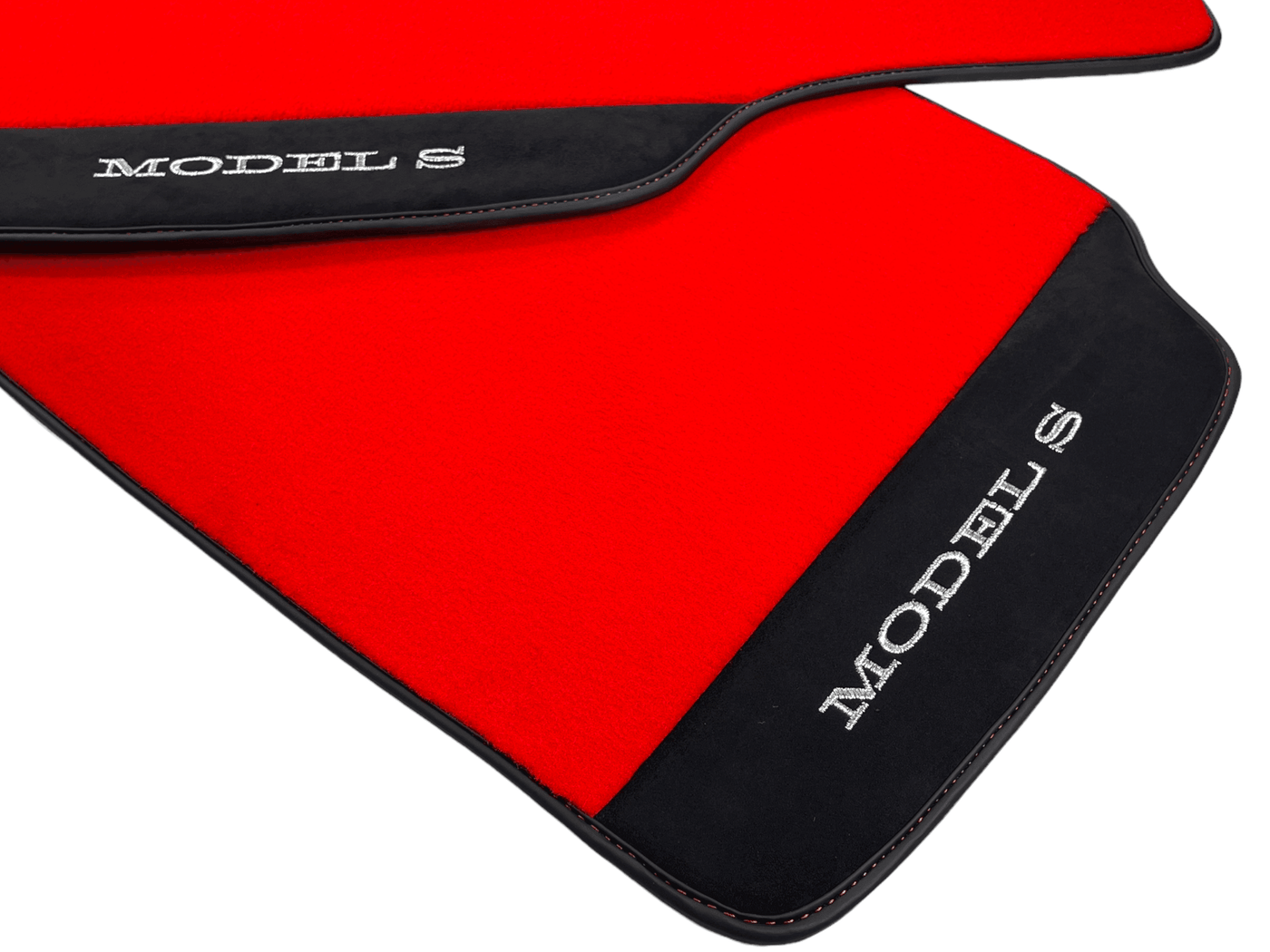 Red Floor Mats For Tesla Model S With Alcantara Leather - AutoWin