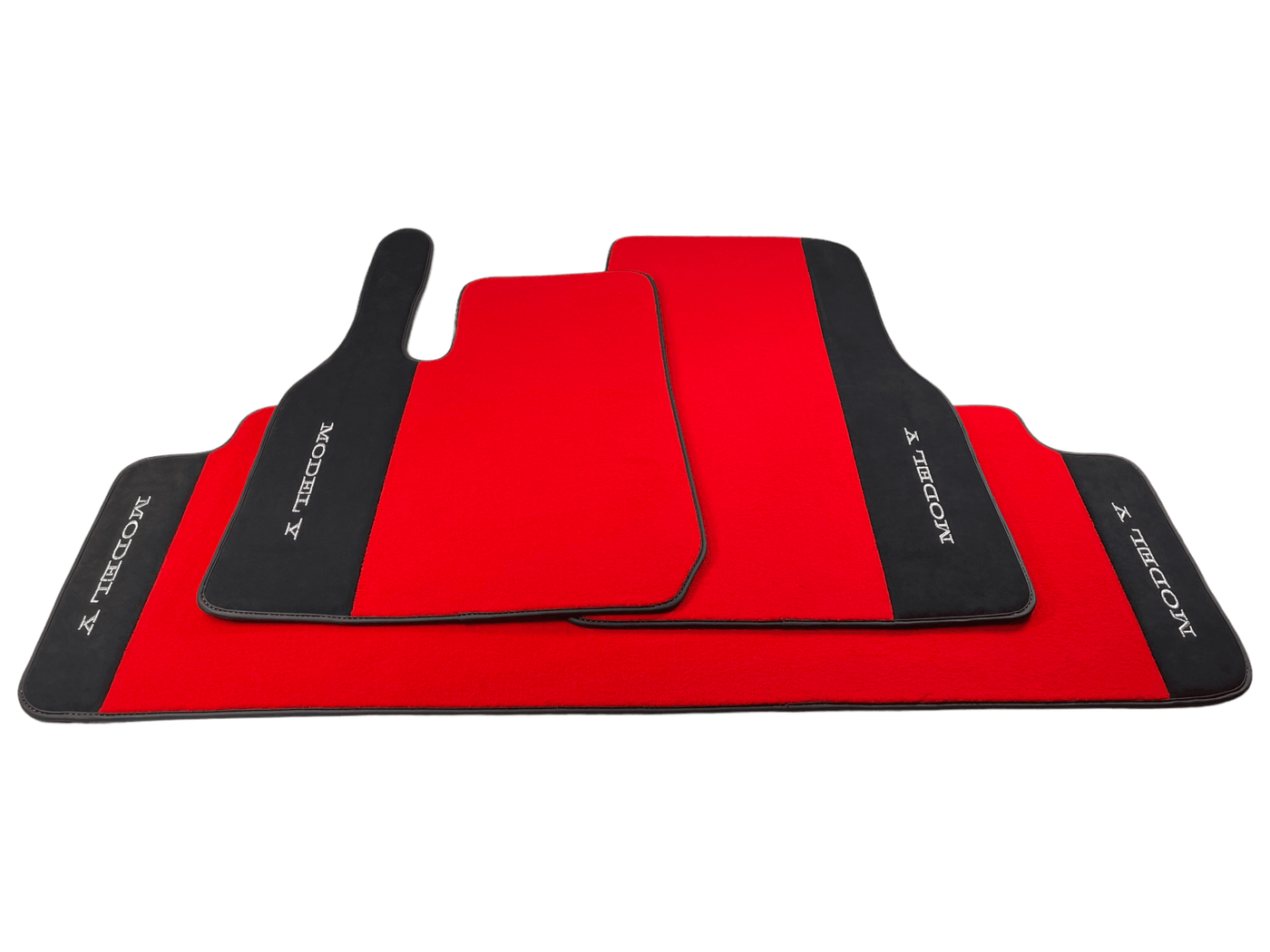 Red Floor Mats For Tesla Model Y With Alcantara Leather - AutoWin